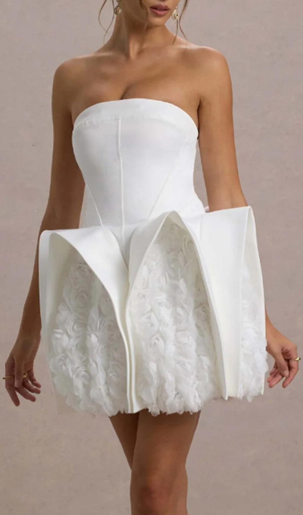 Dietrich White Strapless 'Petal Bloom' Mini Dress