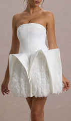 Dietrich White Strapless 'Petal Bloom' Mini Dress