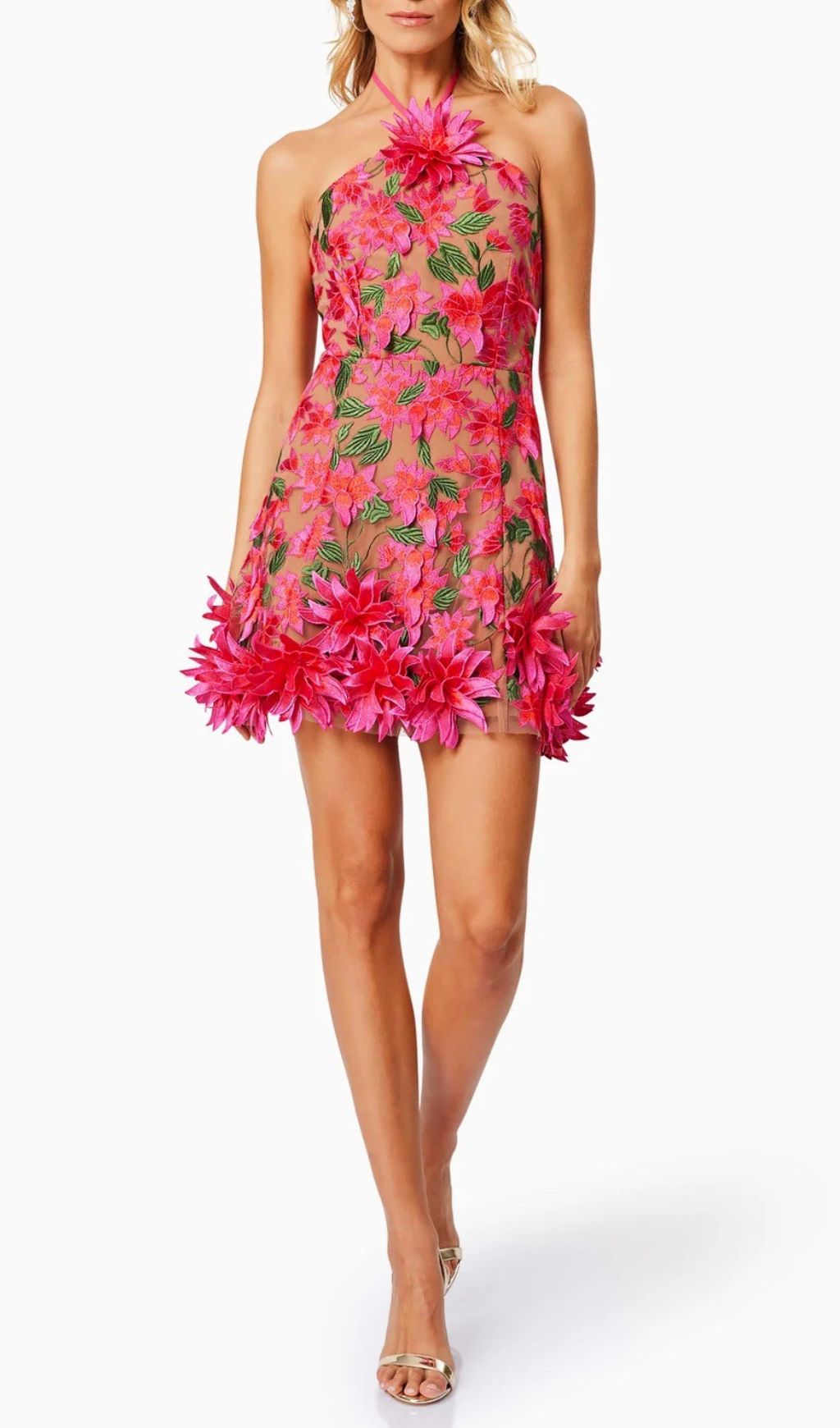 Faunia 3D Floral Halter Mini Dress