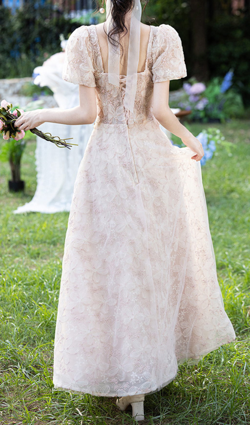 Gable Enchanting 3D Floral Mesh Maxi Dress