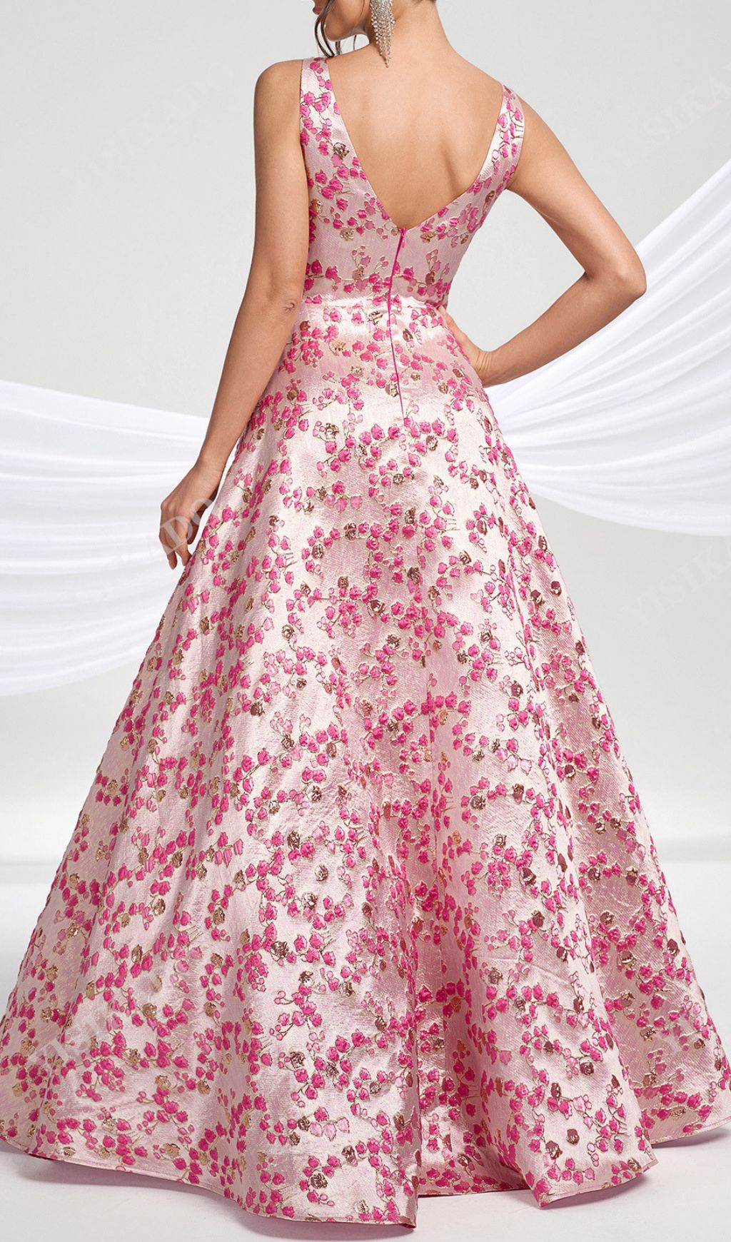 Hamida Enchanting Pink Floral V-Neck Maxi Dress