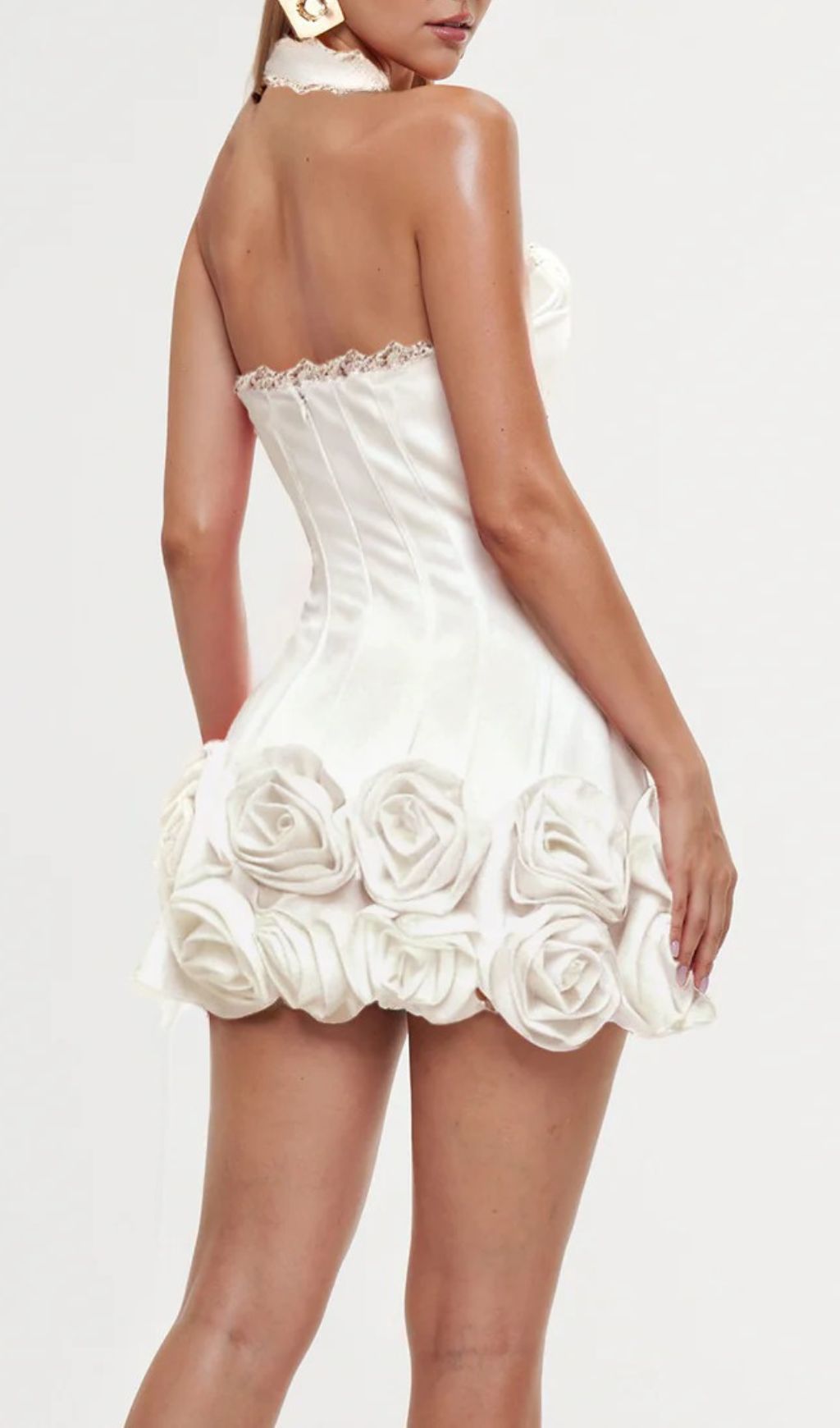 Emanar White Floral Halterneck Bandage Mini Dress