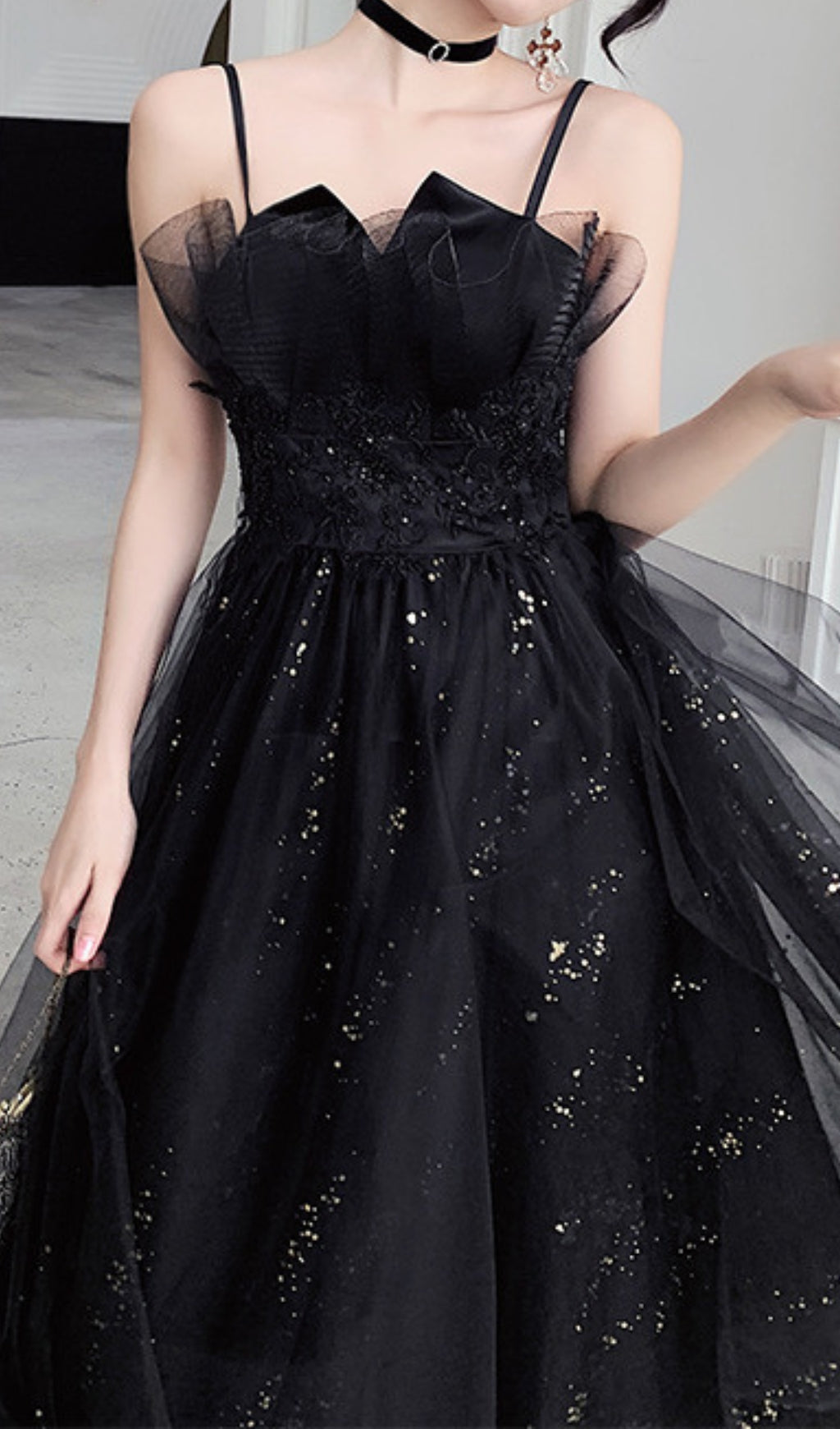 Chiye Starlit Black Tulle Maxi Dress
