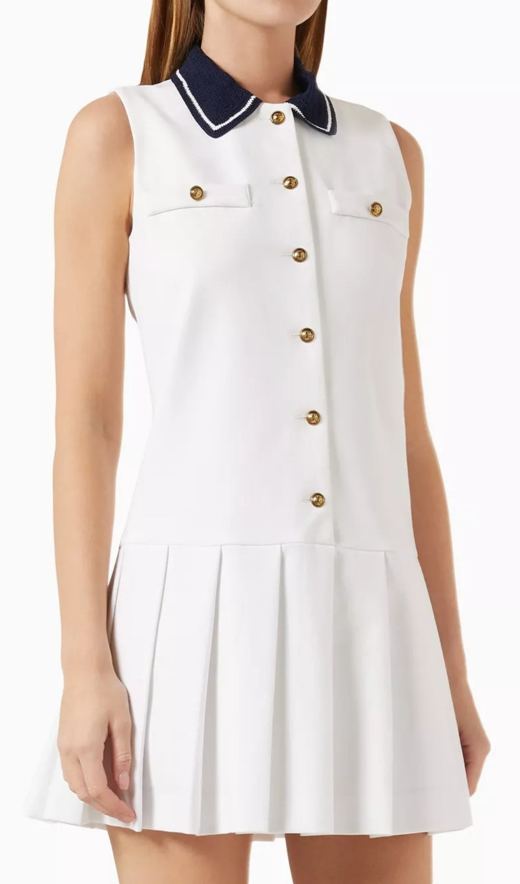 Chic White Contrast Collar Pleated Mini Dress