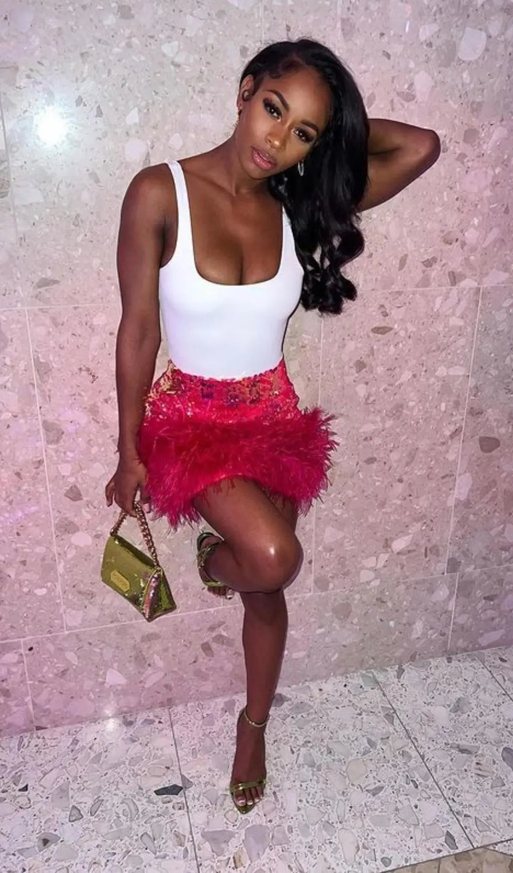 Glamorous Sequin & Feather Mini Skirt