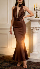 Jeneva Coffee Halter Maxi Dress