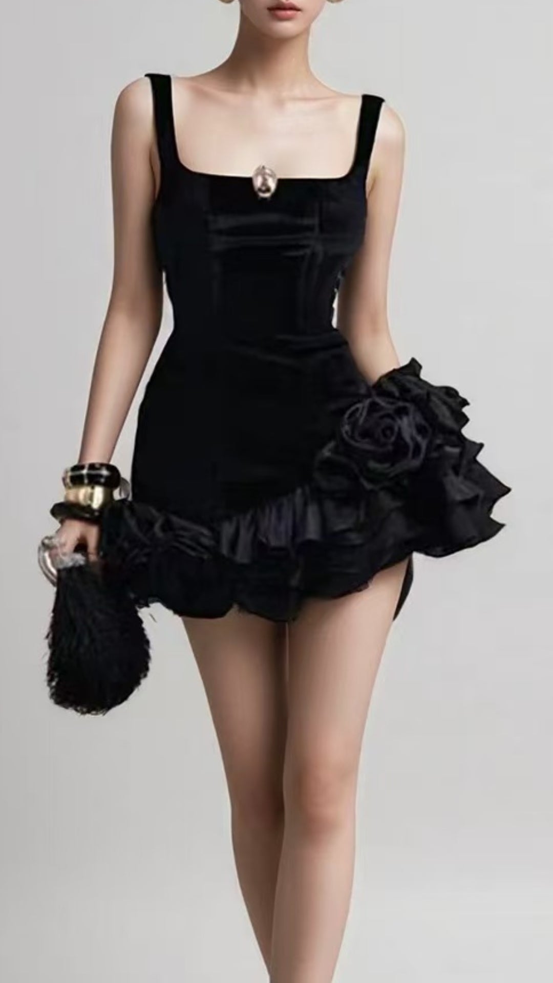 Fern Luxe Black Velvet Strappy Mini Dress