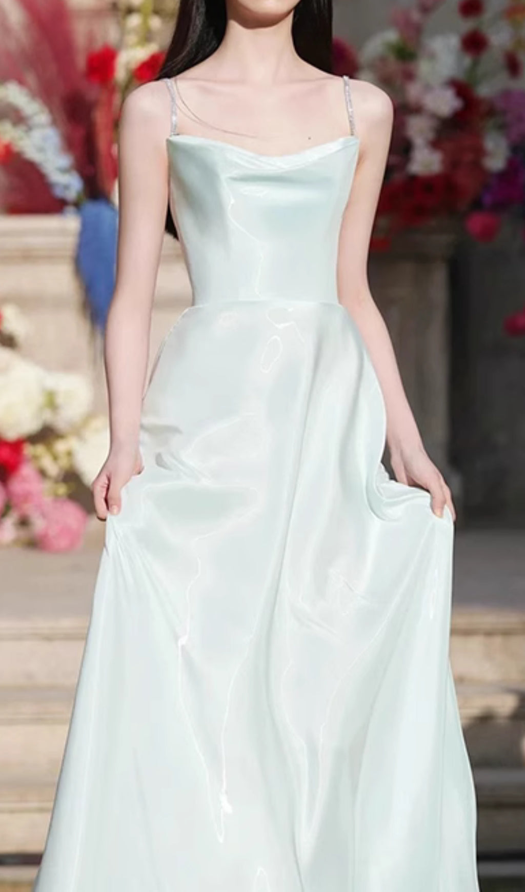 Coleka Luxe Aqua Strappy Satin Maxi Dress