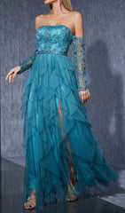 Hamako Off-Shoulder Embroidered Mesh Maxi Dress
