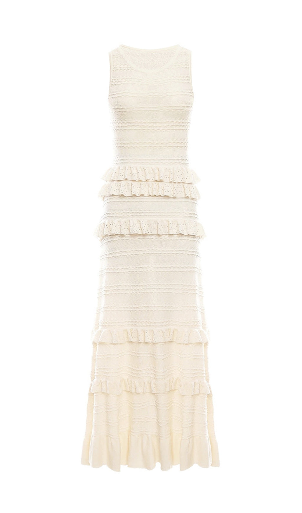 Elaina Boho Chic Knitted Ruffle Tiered Sleeveless Maxi Dress