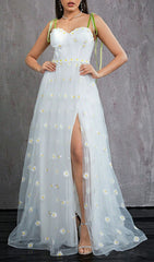 Hisayo Ethereal White Daisy Maxi Dress with Slit