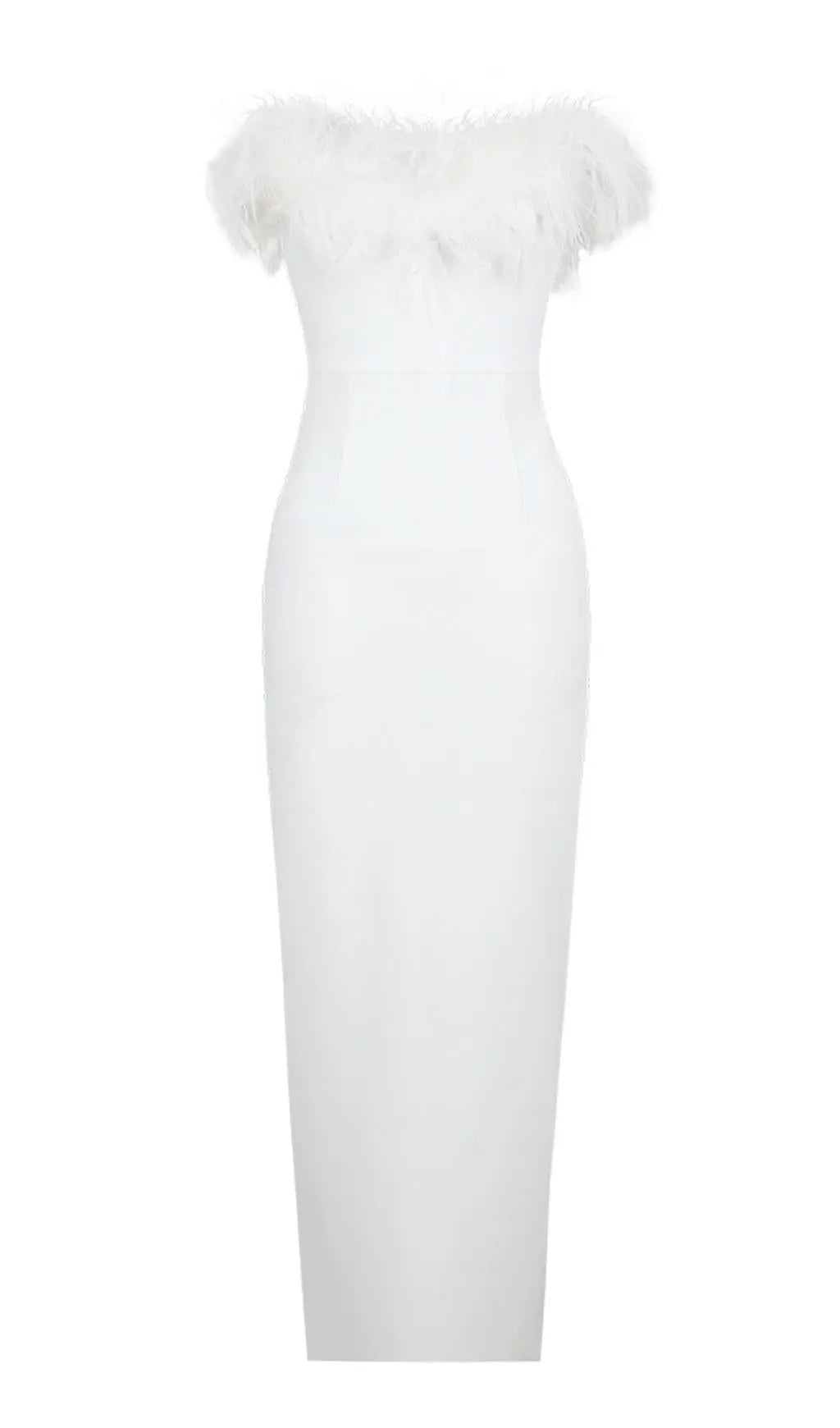 Elegant White Feather Off-Shoulder Bodycon Maxi Dress