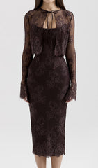 Deza Luxe Chocolate Lace Corset Midi Dress & Matching Bolero Set