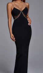 The Showstopping Black Diamond Mesh Cutout Maxi Gown