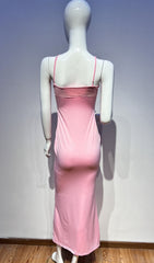 Carew Elegant Pink Lace Floral Halter Maxi Dress