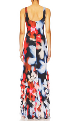 Gracia Vibrant Abstract Floral Maxi Dress with Tiered Ruffles