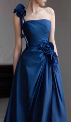 Harva Enchanting Royal Blue One-Shoulder Floral Maxi Gown