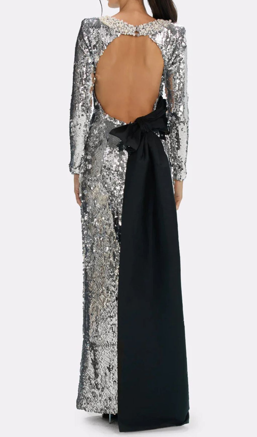 Jenesis Dazzling Silver Sequin Maxi Gown