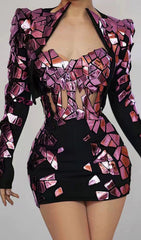 Fai Dazzling Mirror-Embellished Black & Gold Clubwear Set