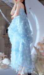 Dreamy Harsha Blue 3D Floral Embellished Strapless Maxi Dress
