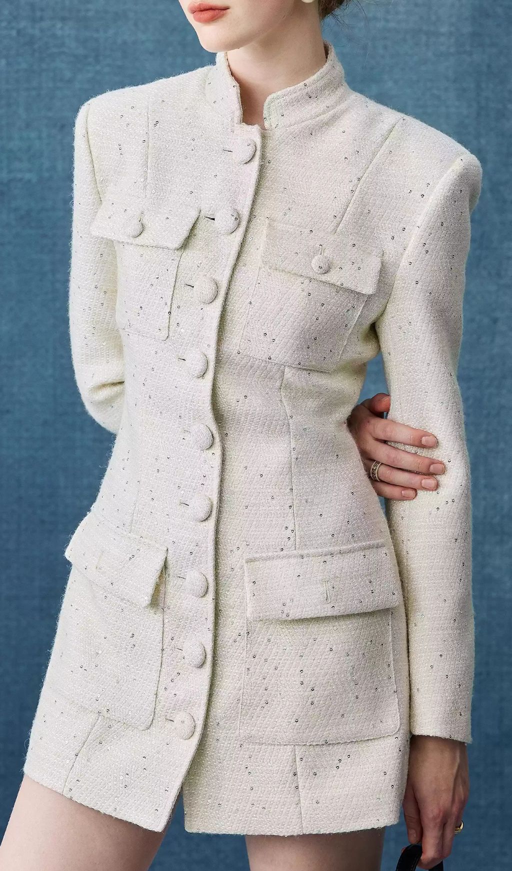 Elegant White Tweed Mini Dress