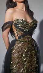 Franny Glamorous Gold Embellished Corset Maxi Gown