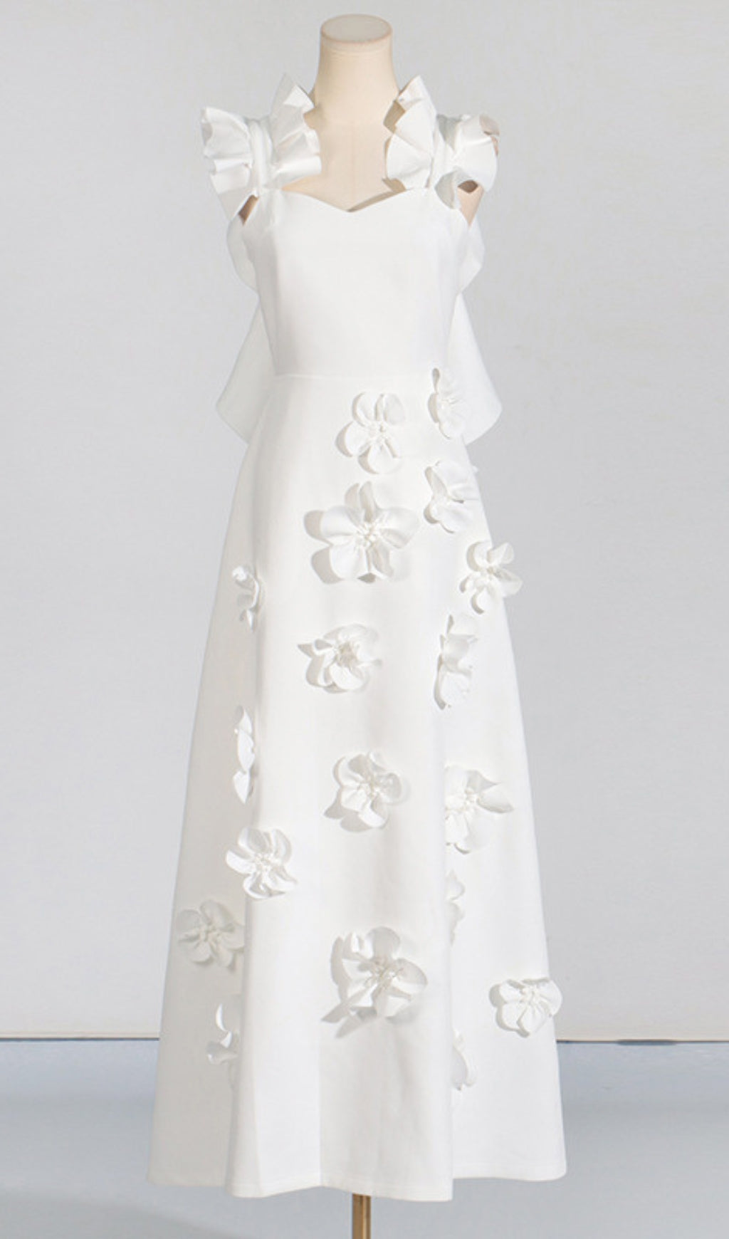 Bracha Whimsical 3D Floral Maxi Dress with Asymmetrical Ruffle & Pockets