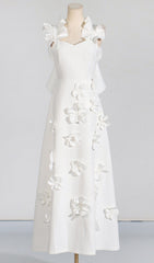 Bracha Whimsical 3D Floral Maxi Dress with Asymmetrical Ruffle & Pockets