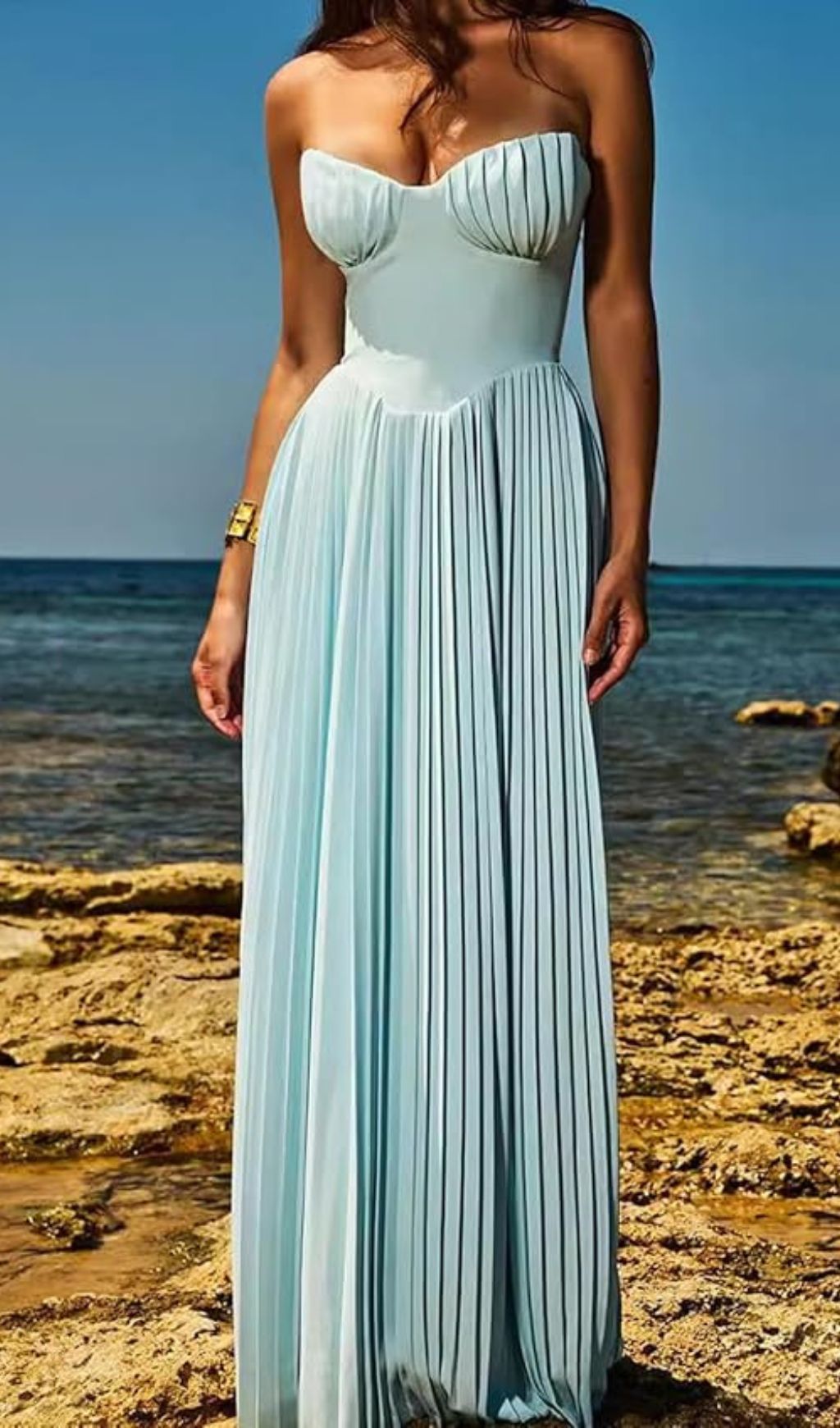 Fallon Strapless Pleated Maxi Dress