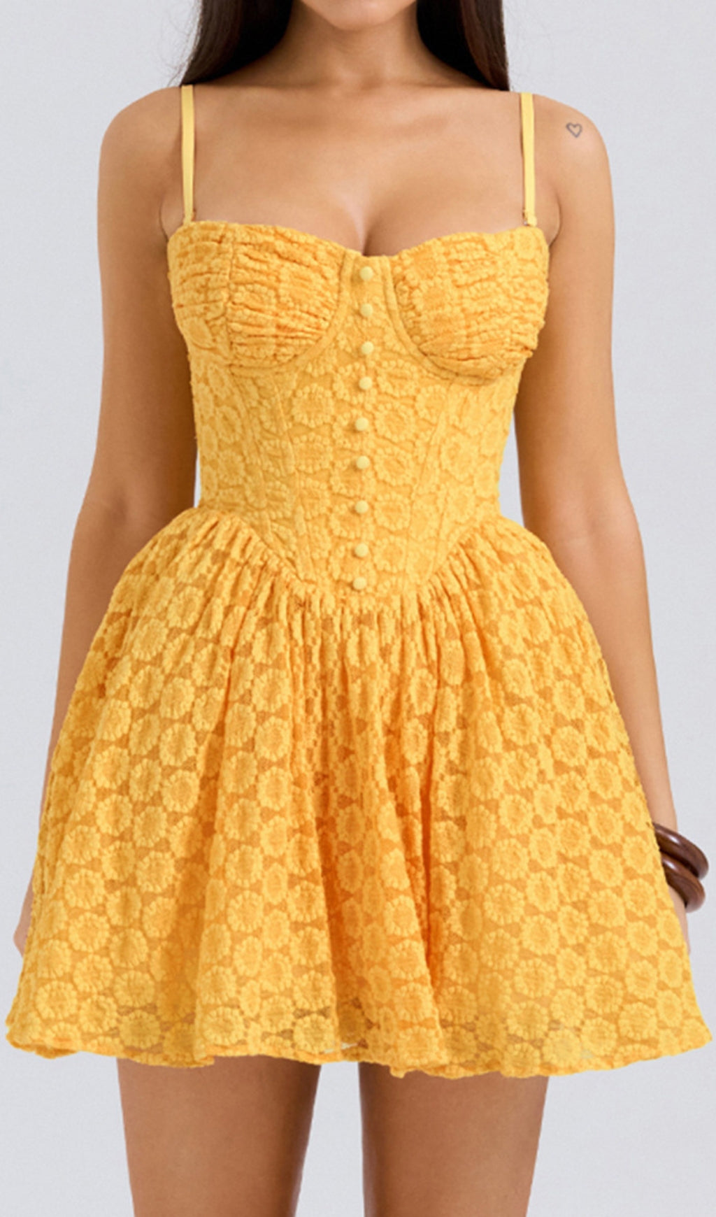Diantha Vibrant Yellow Lace Corset Mini Dress