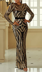 Bionda Gold Sequin Long Sleeve Maxi Dress