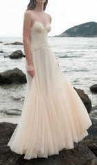 Finja Ethereal Apricot Strapless Corset Mesh Maxi Dress