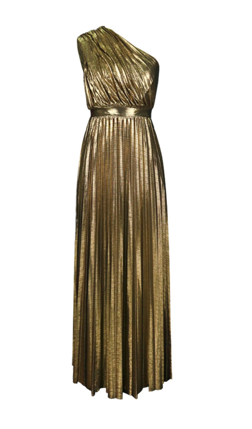 Glamorous Gold Pleated One-Shoulder Maxi Dress