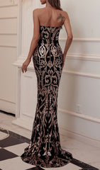 Carolena Elegant Black & Gold Strapless Sequin Mermaid Maxi Gown