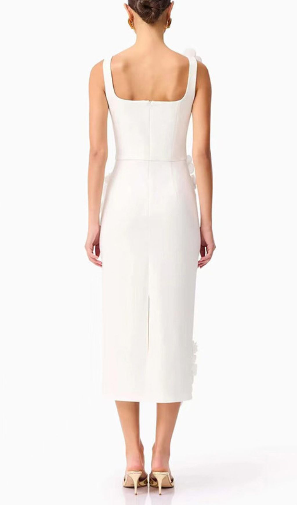 Harper Elegant White 3D Floral Midi Dress