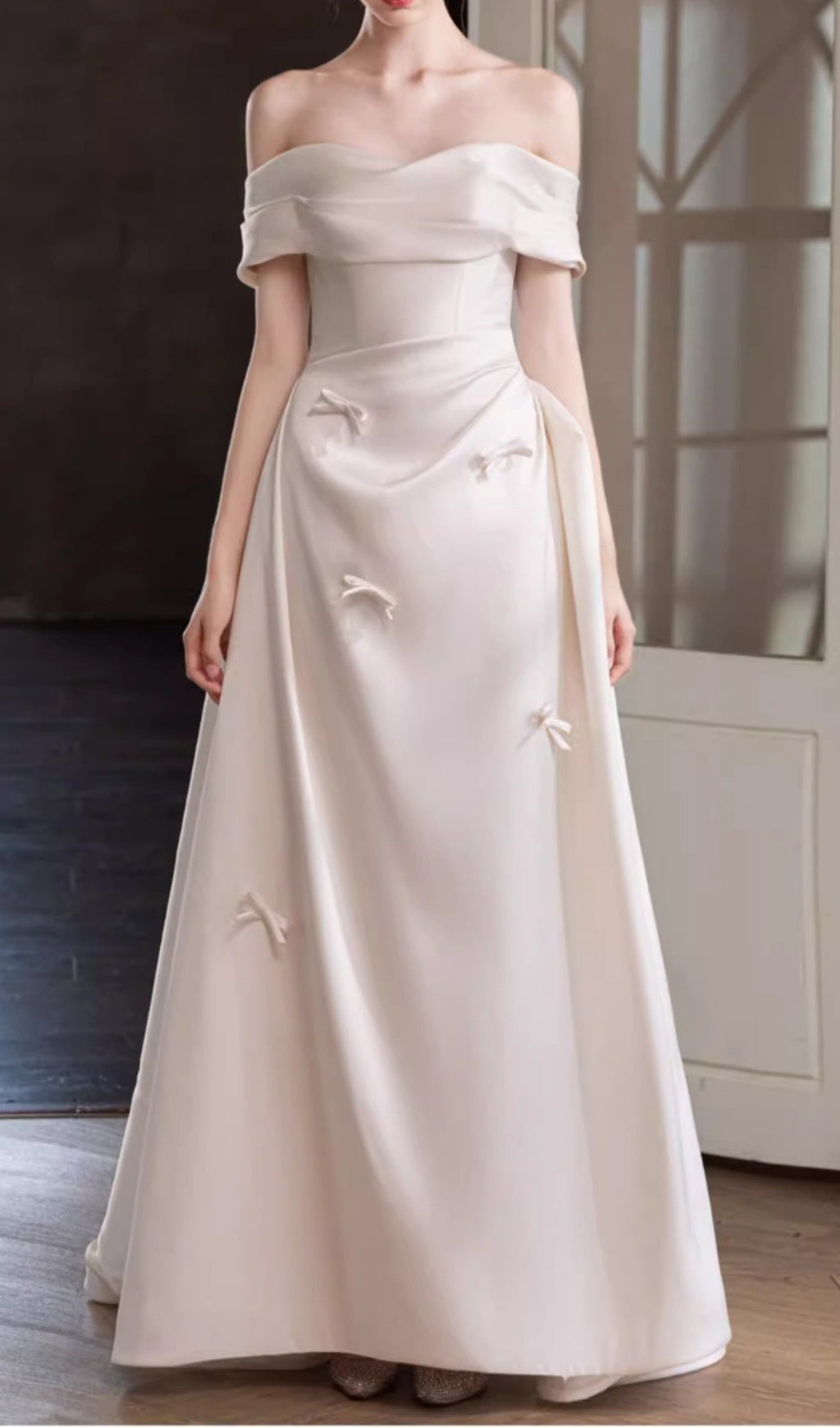 Destiny Off-Shoulder Bow A-Line Wedding Dress