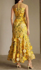 Hiraku Enchanted Yellow 3D Floral Embroidery Maxi Dress