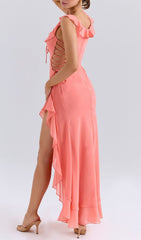 Hani Ruffled Lace-Up Maxi Dress