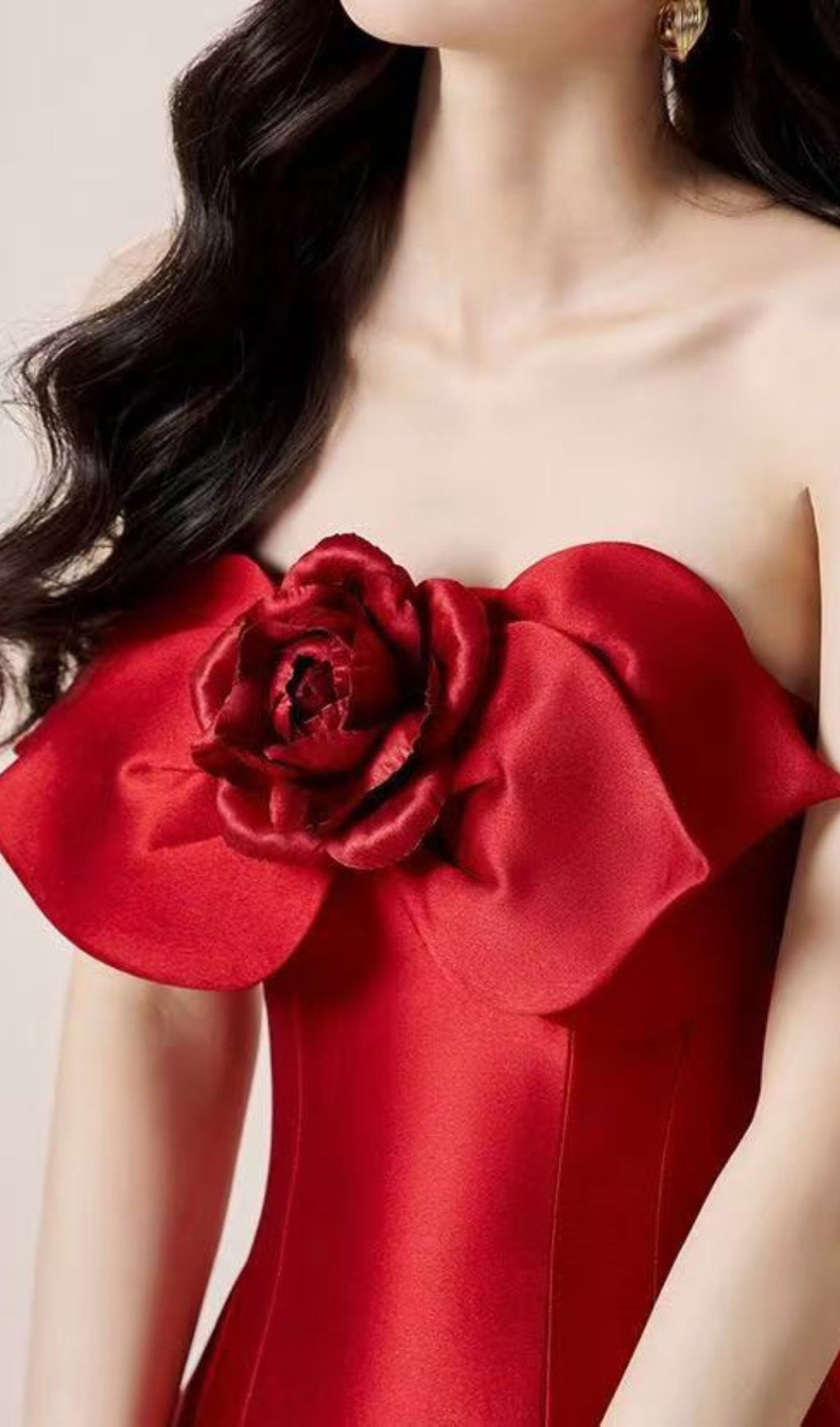 The Scarlet Bloom Strapless Midi Dress