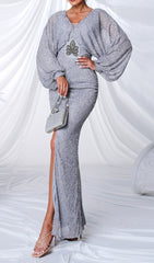 Cecilie Shimmering Beaded V-Neck Maxi Dress