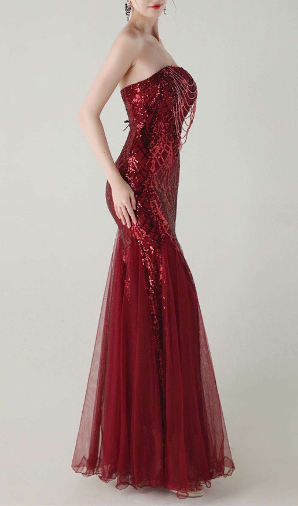 Ikuye Radiant Red Strapless Sequin Mermaid Gown