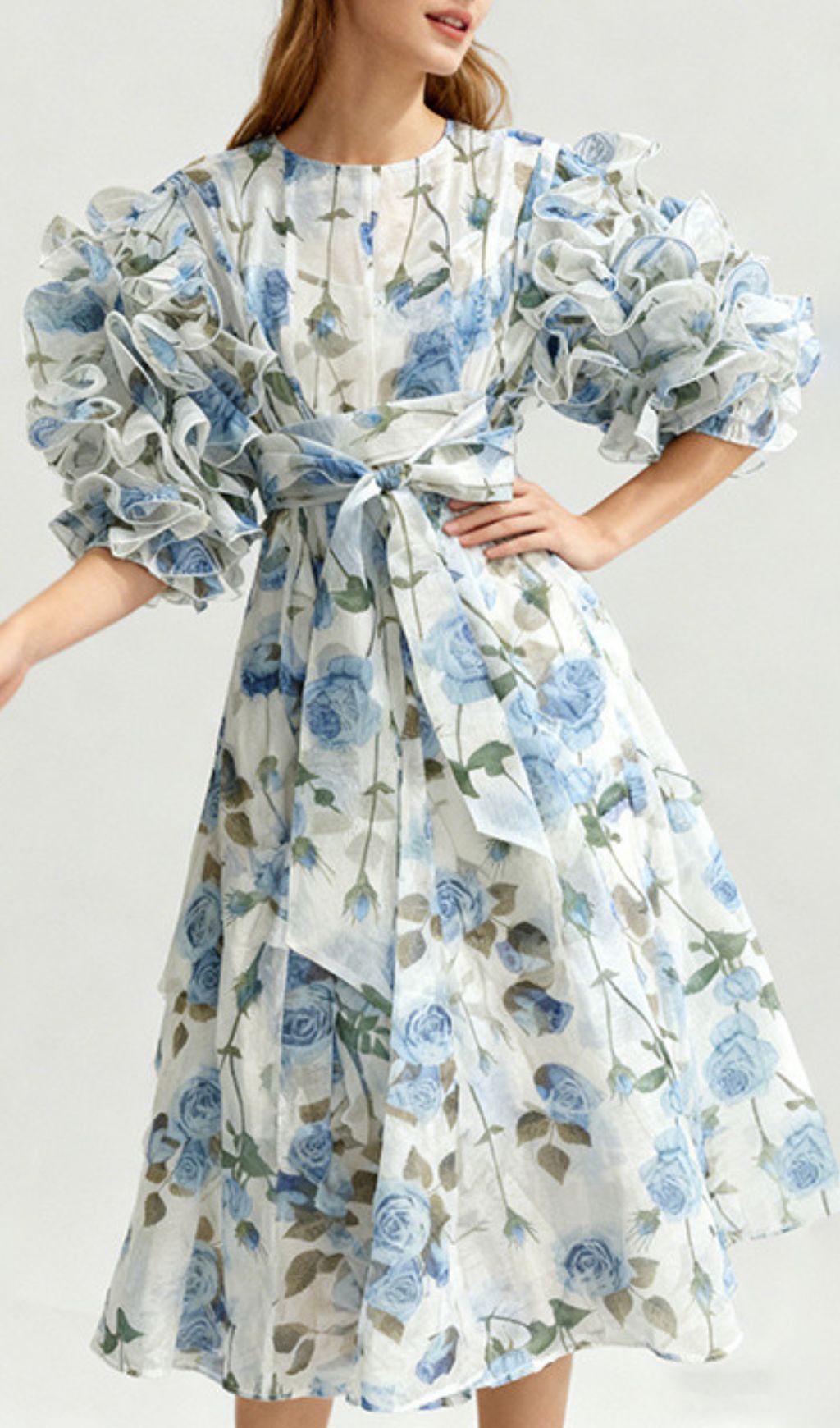 Jordin Romantic Ruffle Sleeve Floral Midi Dress
