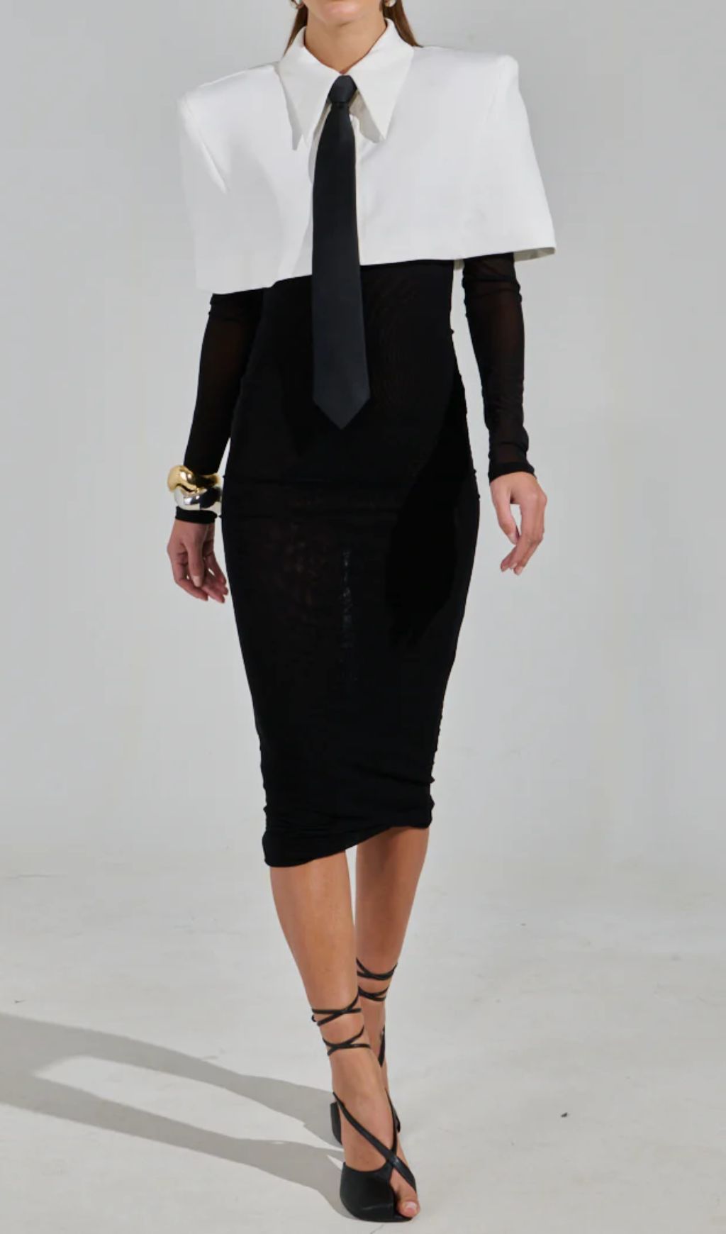 Gijs Statement Collar & Tie Long Sleeve Midi Dress