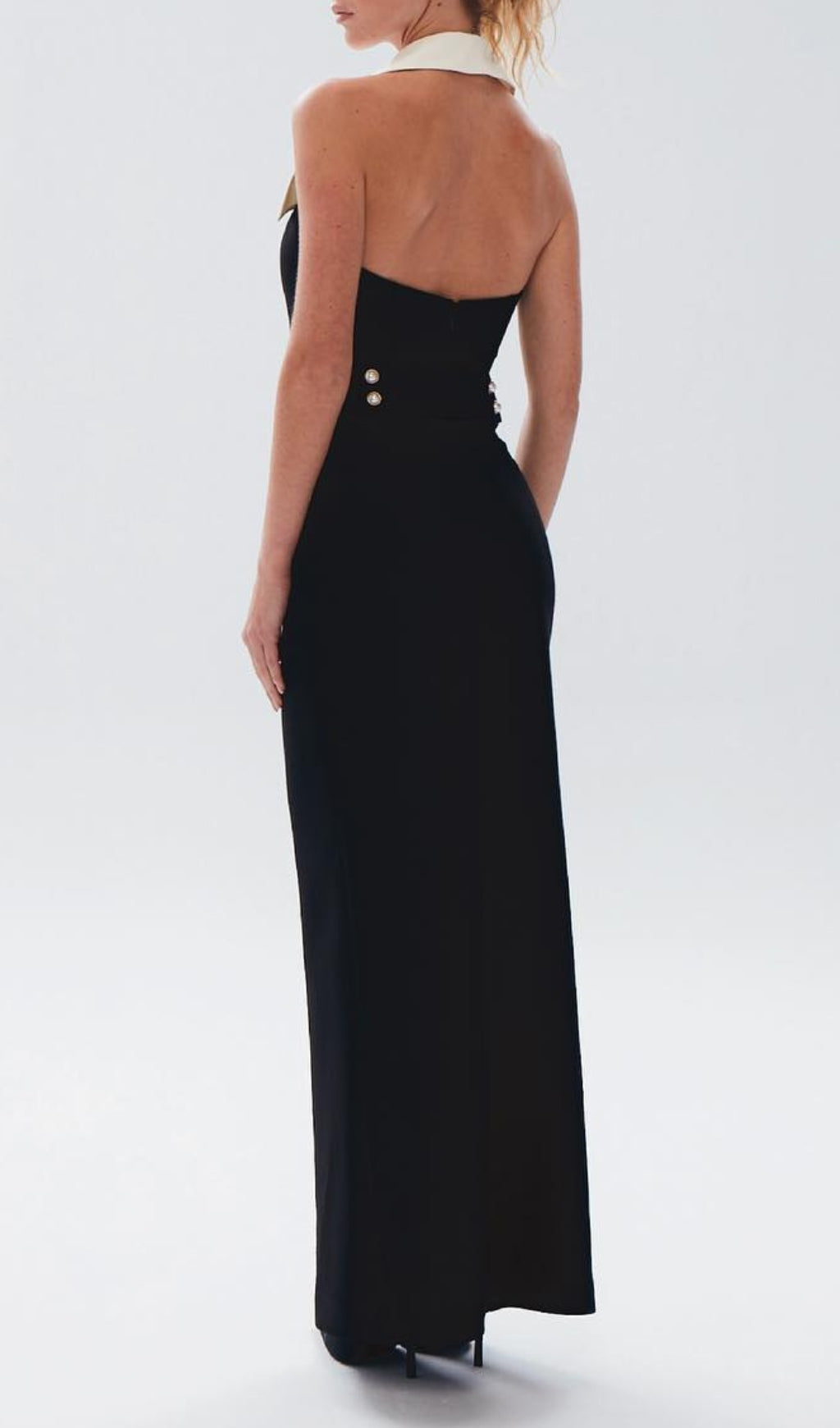 Cleone Timeless Black & White Halter Maxi Dress