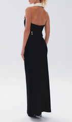 Cleone Timeless Black & White Halter Maxi Dress