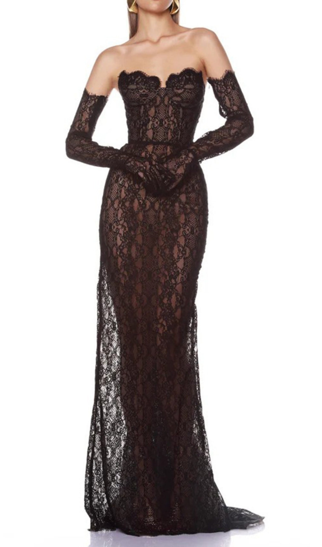 Elliana Luxe Black Lace Gown & Gloves Set