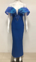Emani Glamour Blue Off-Shoulder Embellished Maxi Dress