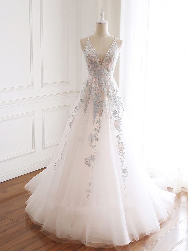 V-neckline Lace Applique Floor Length Party Dress