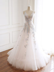 V-neckline Lace Applique Floor Length Party Dress