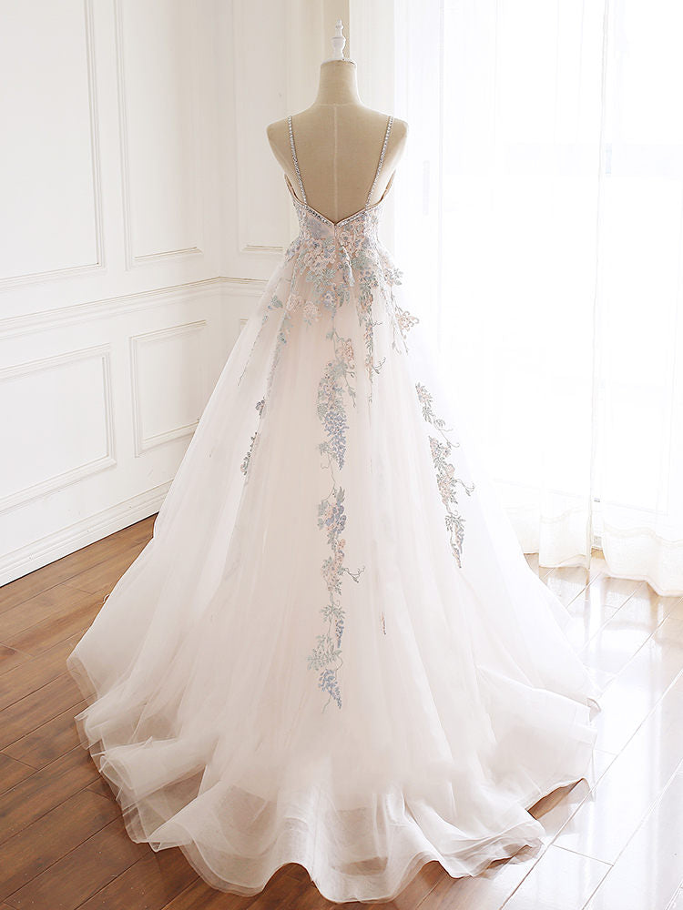 V-neckline Lace Applique Floor Length Party Dress
